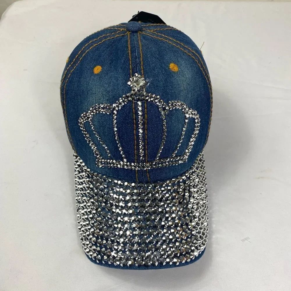 Denim Rhinestone Crown Cap - Picture 7 of 10